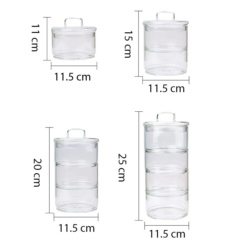 Bocaux à épices en verre empilables dimensions des  formats avec couvercles en verre