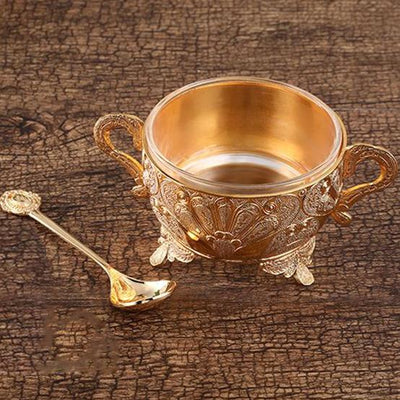 Sucrier oriental or avec motifs avec cuillère