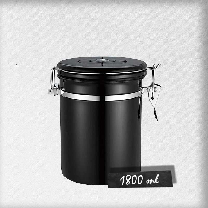Noir Boîte à café hermétique 1800 ml en acier inoxydable avec