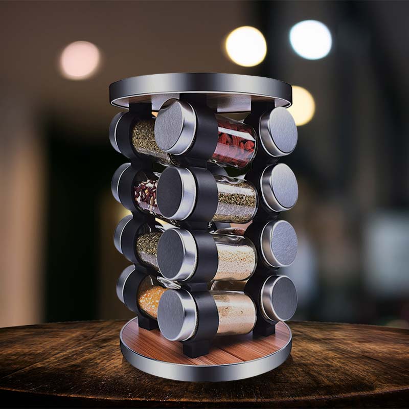 Carrousel à épices, avec 12 pots, étagère rotative à 360°, inox, verre, hxd  31x18 cm, tourniquet, argent/noir - Cuisine art de la table - Achat & prix