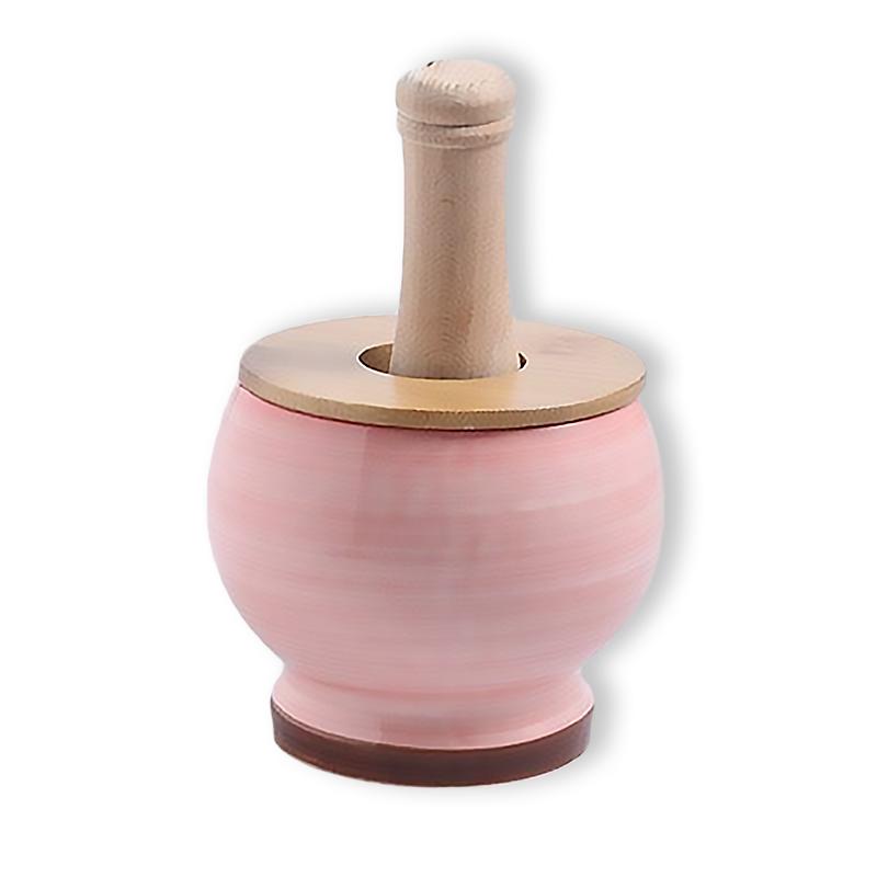 Mortier et pilon en céramique rose avec couvercle