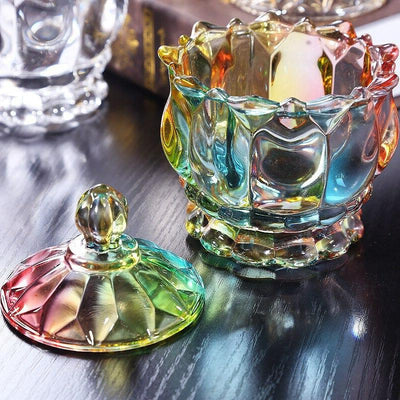 Sucrier en verre de cristal coloré couronne ultraviolet détails